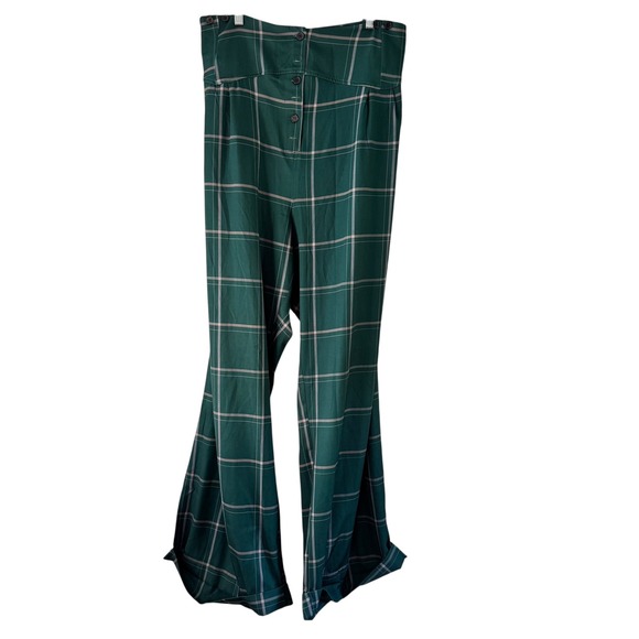 Unique Vintage x Frosty the Snowman Plaid Flare Pants 5X‎ Green Pink - Picture 9 of 10